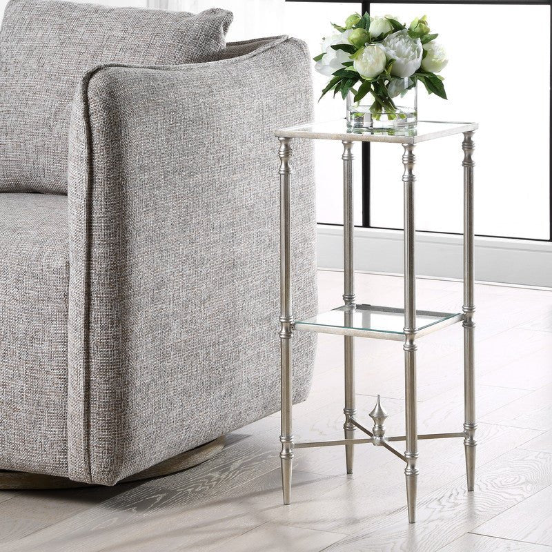 Henzler 25 W x 63 H x 25 D Silver Square Accent Table with Mirror Top Accent & End Tables| Uttermost