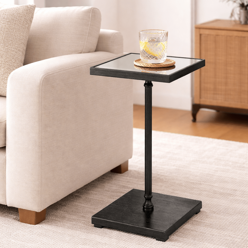Henzler 26 W x 60 H x 26 D Black Square Accent Table with Mirror Top Accent & End Tables| Uttermost