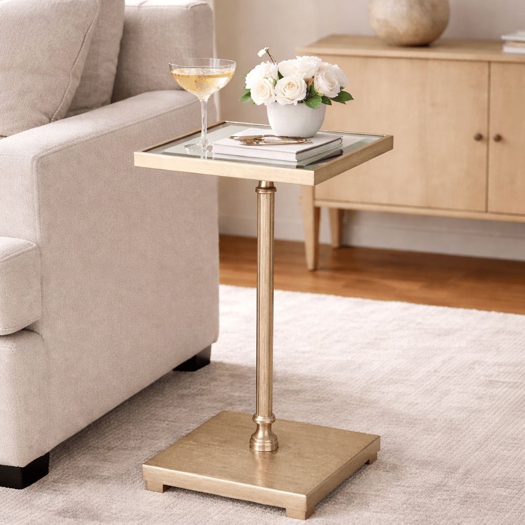 Henzler 26 W x 60 H x 26 D Champagne Square Accent Table with Mirror Top Accent & End Tables| Uttermost