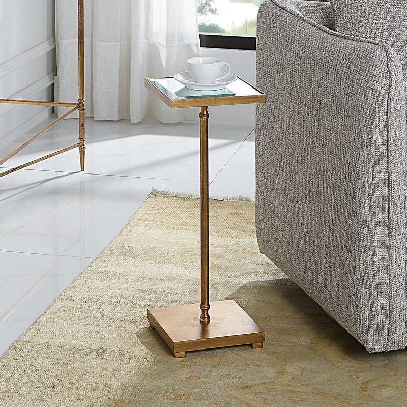 Henzler 26 W x 60 H x 26 D Gold Square Accent Table with Mirror Top Accent & End Tables| Uttermost