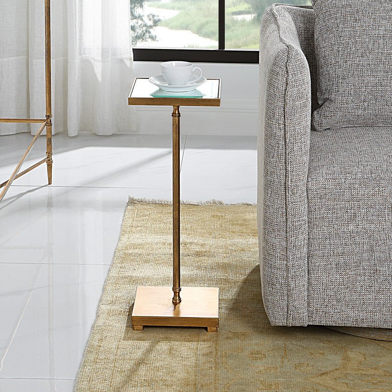 Henzler 26 W x 60 H x 26 D Gold Square Accent Table with Mirror Top Accent & End Tables| Uttermost