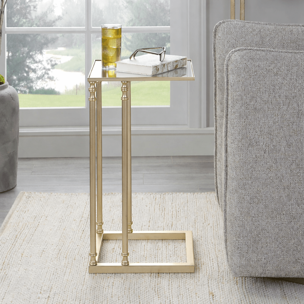 Henzler 30 W x 63 H x 33 D Champagne Rectangle C Table with Mirror Top Accent & End Tables| Uttermost
