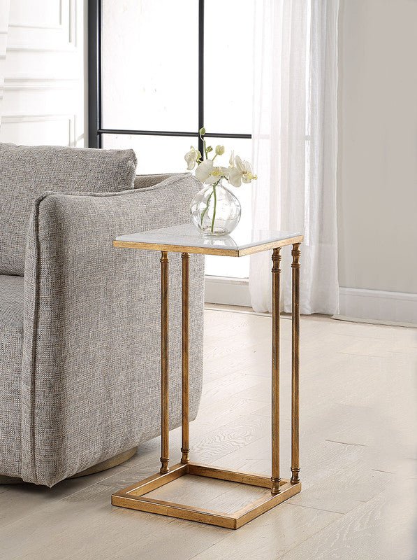 Henzler 30 W x 63 H x 33 D Gold Rectangle C Table Table with Marble Top Accent & End Tables| Uttermost