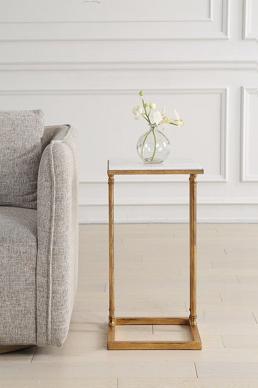Henzler 30 W x 63 H x 33 D Gold Rectangle C Table Table with Marble Top Accent & End Tables| Uttermost