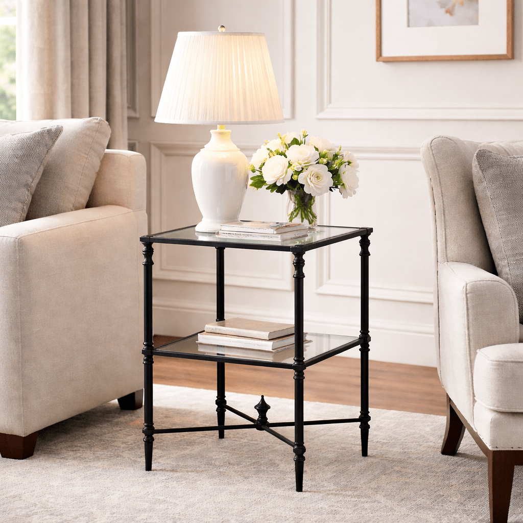 Henzler 33 W x 63 H x 33 D Black Square Accent Table with Glass Top Accent & End Tables| Uttermost