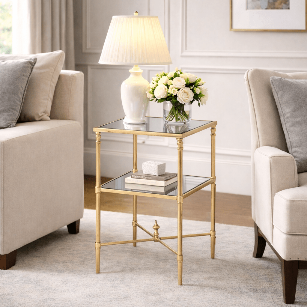Henzler 33 W x 63 H x 33 D Champagne Square Accent Table with Mirror Top Accent & End Tables| Uttermost