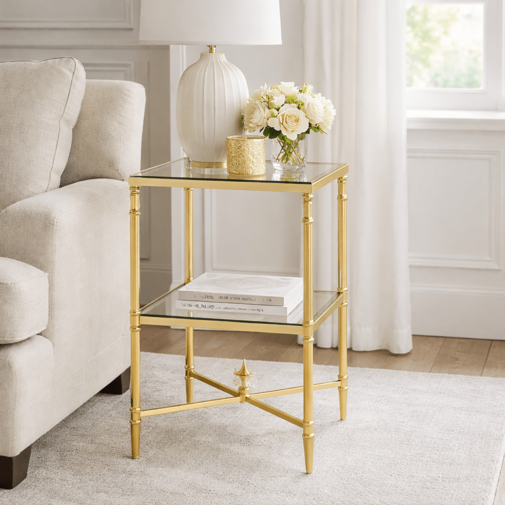 Henzler 33 W x 63 H x 33 D Gold Square Accent Table with Marble Top Accent & End Tables| Uttermost