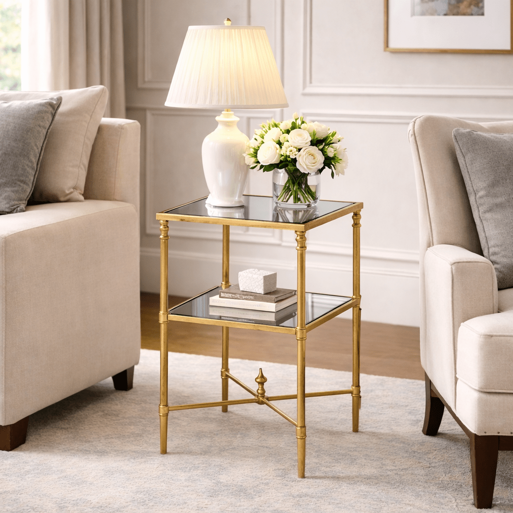 Henzler 33 W x 63 H x 33 D Gold Square Accent Table with Mirror Top Accent & End Tables| Uttermost