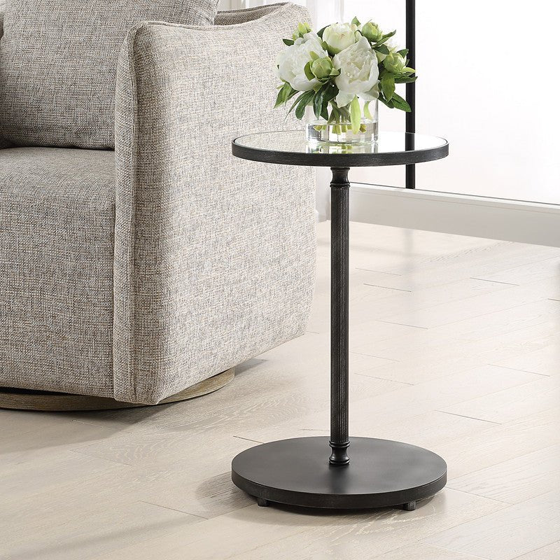 Henzler 35 W x 58 H x 35 D Black Round Accent Table with Mirror Top Accent & End Tables| Uttermost