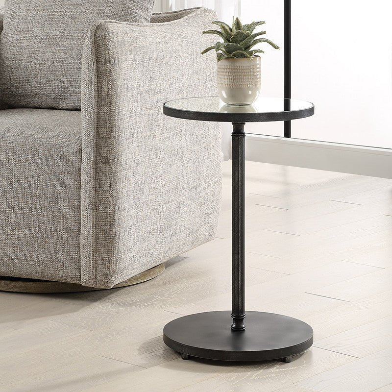 Henzler 35 W x 58 H x 35 D Black Round Accent Table with Mirror Top Accent & End Tables| Uttermost