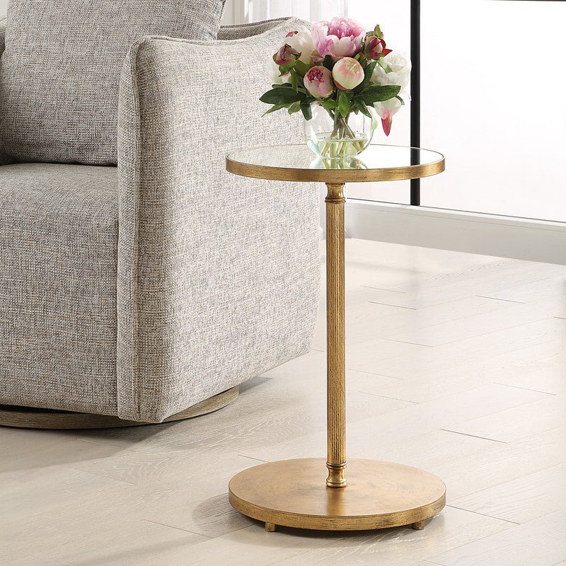 Henzler 35 W x 58 H x 35 D Gold Round Accent Table with Mirror Top Accent & End Tables| Uttermost