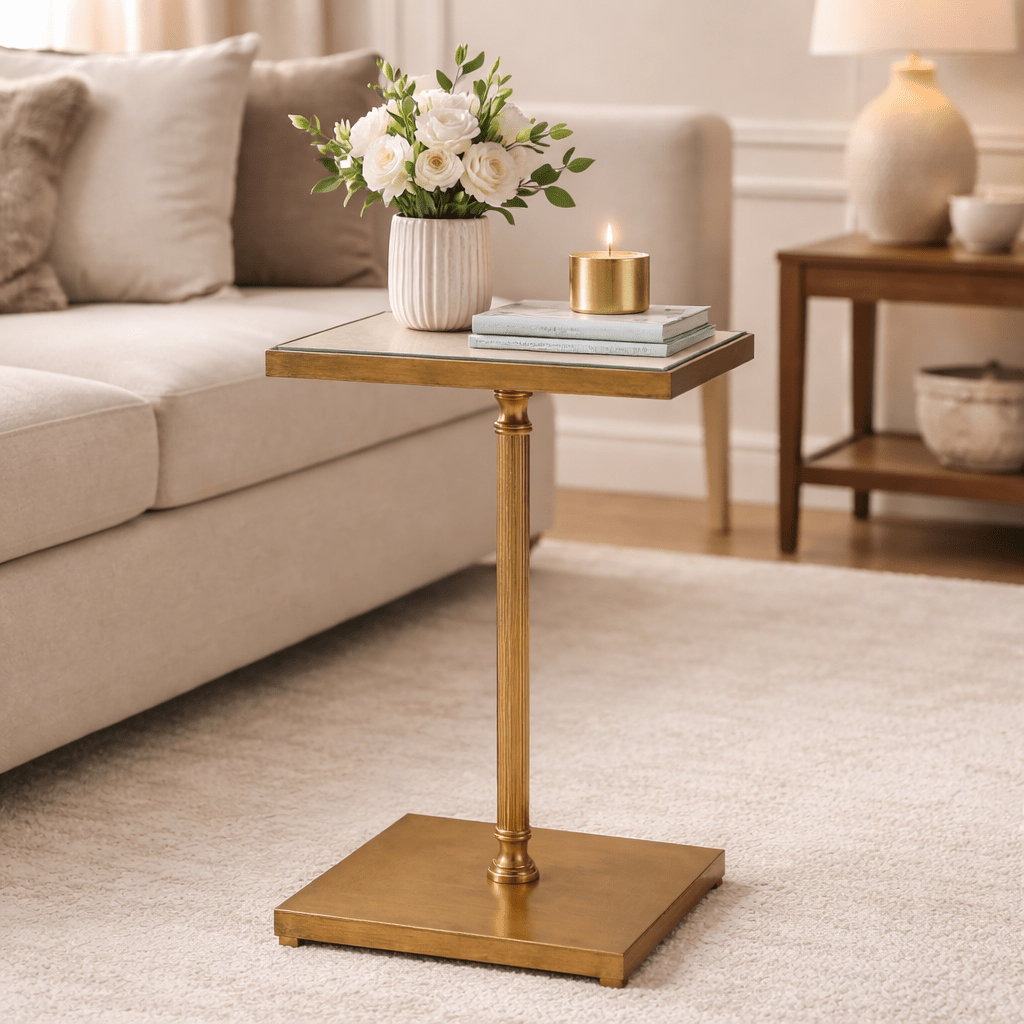 Henzler 35 W x 58 H x 35 D Gold Square Accent Table with Mirror Top Accent & End Tables| Uttermost