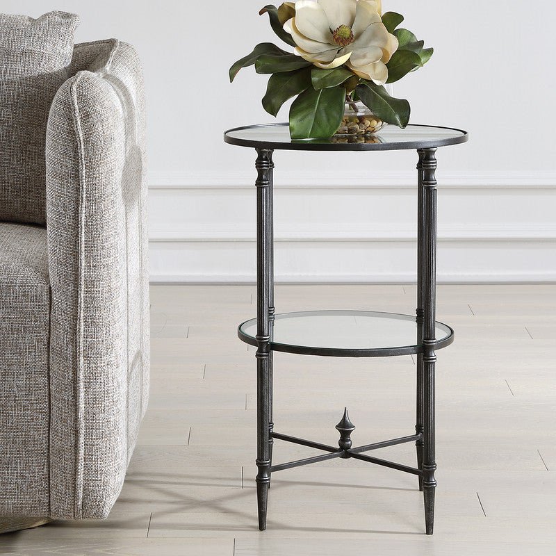 Henzler 40 W x 63 H x 40 D Black Round Accent Table with Mirror Top Accent & End Tables| Uttermost