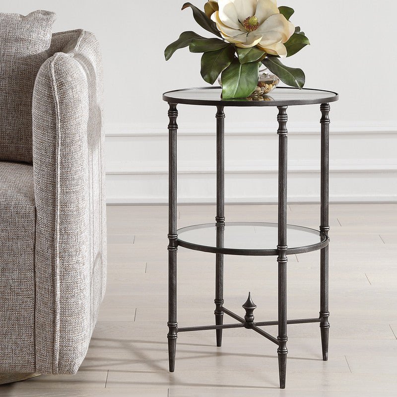 Henzler 40 W x 63 H x 40 D Black Round Accent Table with Mirror Top Accent & End Tables| Uttermost