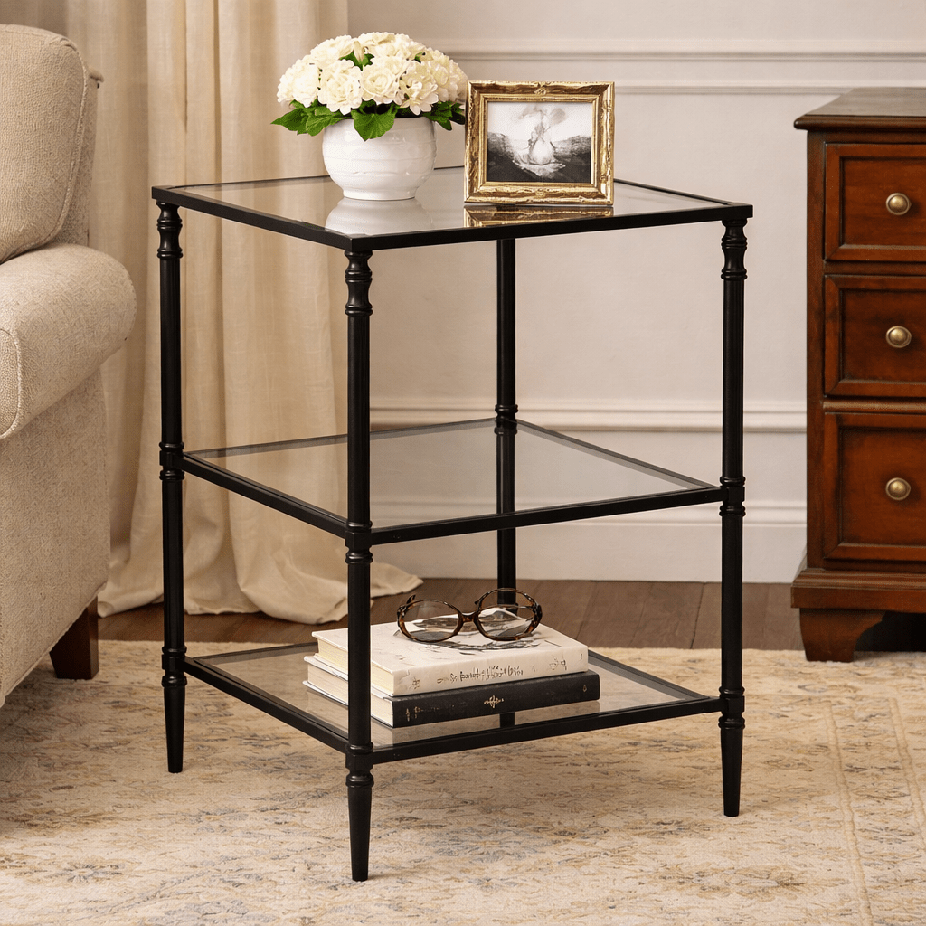 Henzler 40 W x 63 H x 40 D Black Square Accent Table with Mirror Top Accent & End Tables| Uttermost