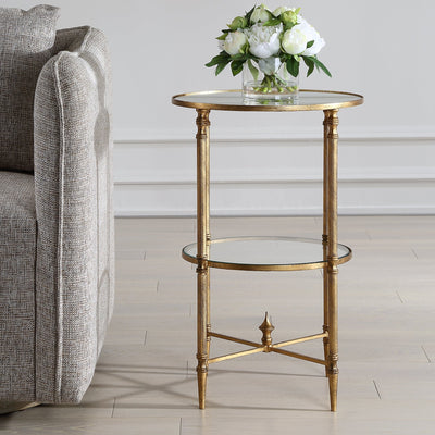 Henzler 40 W x 63 H x 40 D Gold Round Accent Table with Mirror Top - Al Rugaib Furniture