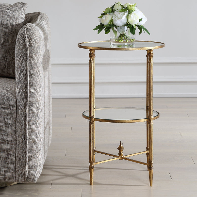 Henzler 40 W x 63 H x 40 D Gold Round Accent Table with Mirror Top - Al Rugaib Furniture