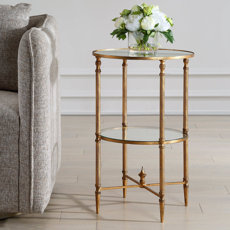 Henzler 40 W x 63 H x 40 D Gold Round Accent Table with Mirror Top - Al Rugaib Furniture