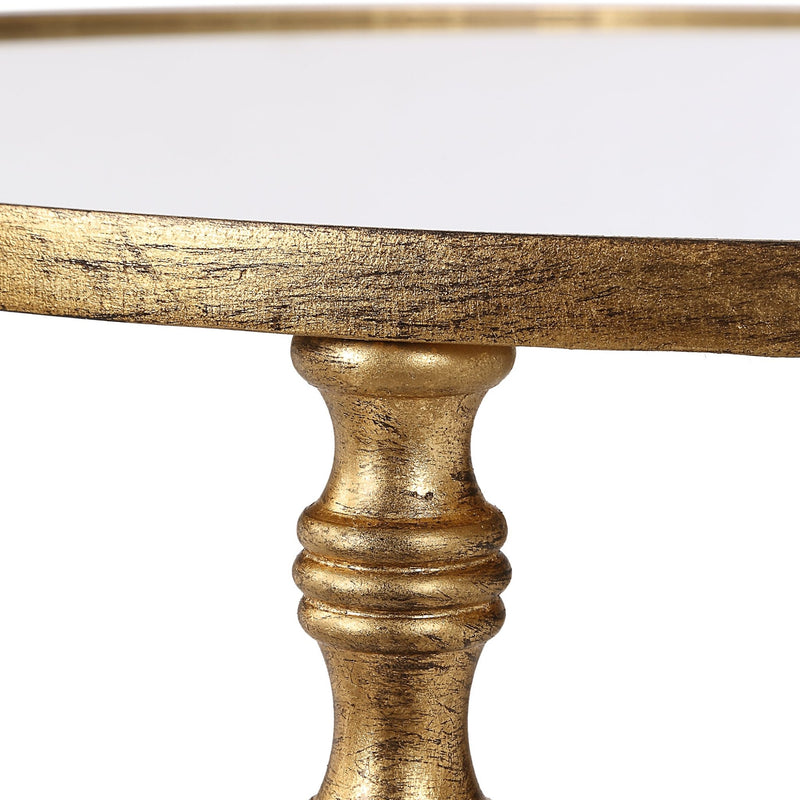 Henzler 40 W x 63 H x 40 D Gold Round Accent Table with Mirror Top - Al Rugaib Furniture