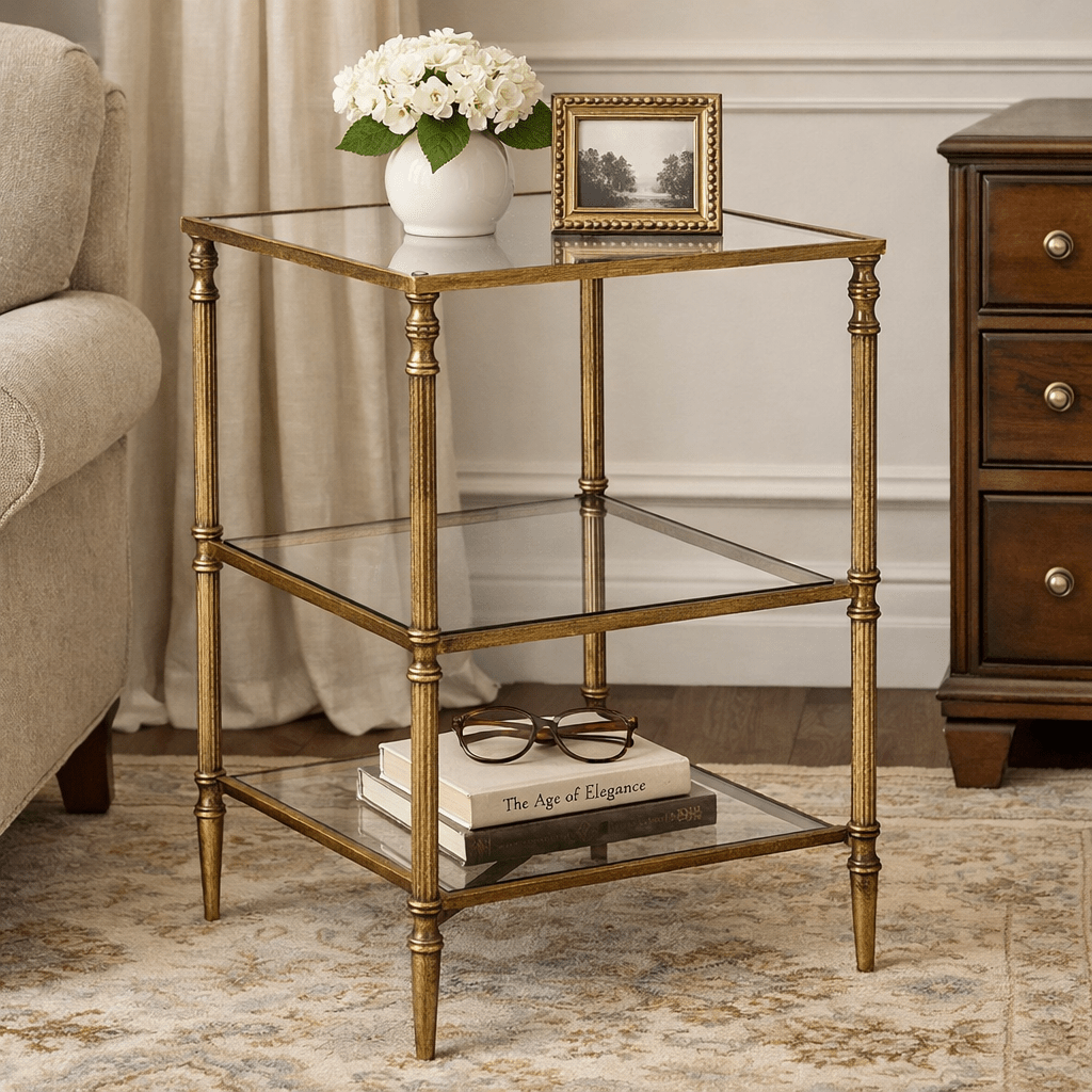 Henzler 40 W x 63 H x 40 D Gold Square Accent Table with Mirror Top Accent & End Tables| Uttermost