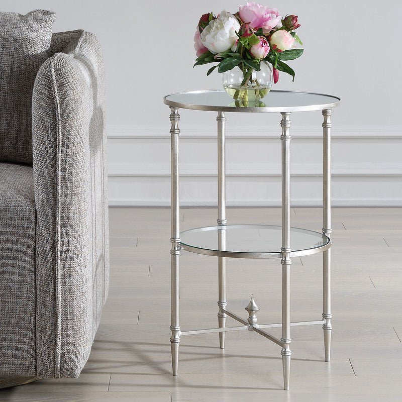 Henzler 40 W x 63 H x 40 D Silver Round Accent Table with Mirror Top Accent & End Tables| Uttermost