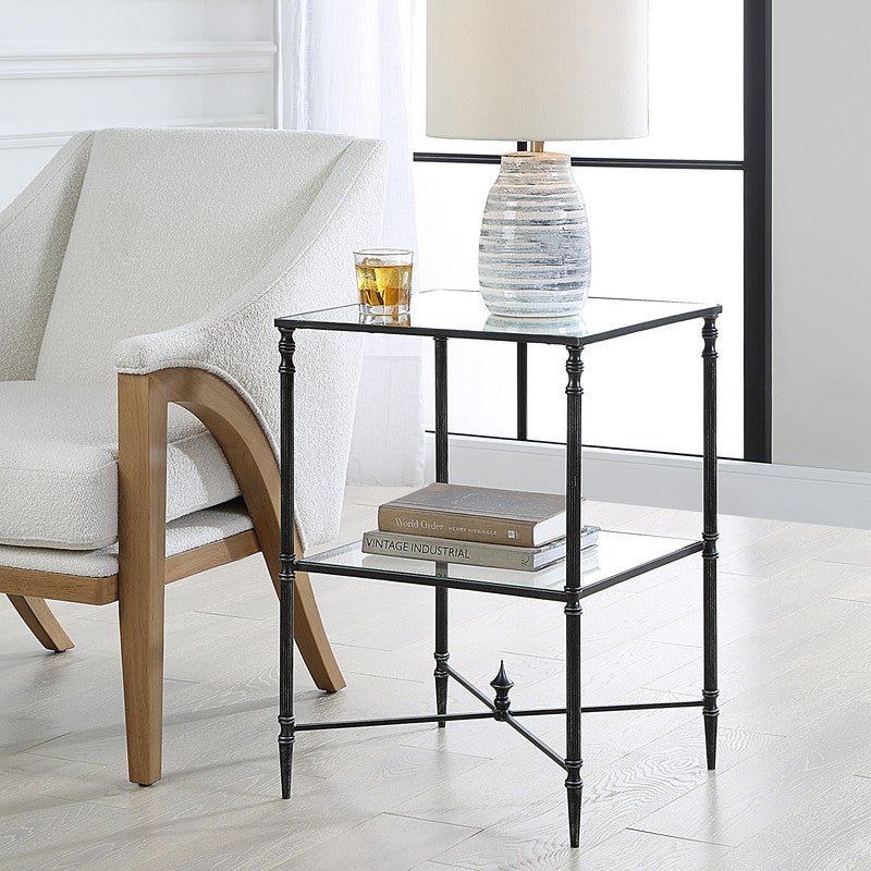 Henzler 45 W x 66 H x 45 D Black Square End Table with Mirror Top Accent & End Tables| Uttermost
