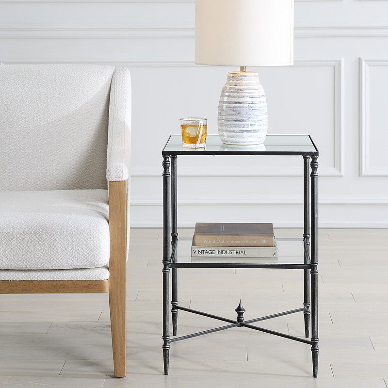 Henzler 45 W x 66 H x 45 D Black Square End Table with Mirror Top Accent & End Tables| Uttermost