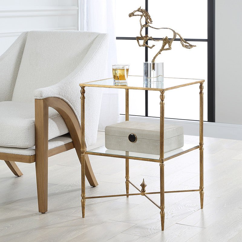 Henzler 45 W x 66 H x 45 D Gold Square End Table with Mirror Top Accent & End Tables| Uttermost