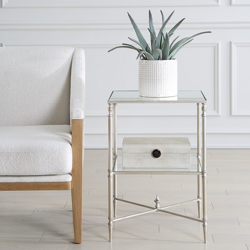 Henzler 45 W x 66 H x 45 D Silver Square End Table with Mirror Top Accent & End Tables| Uttermost