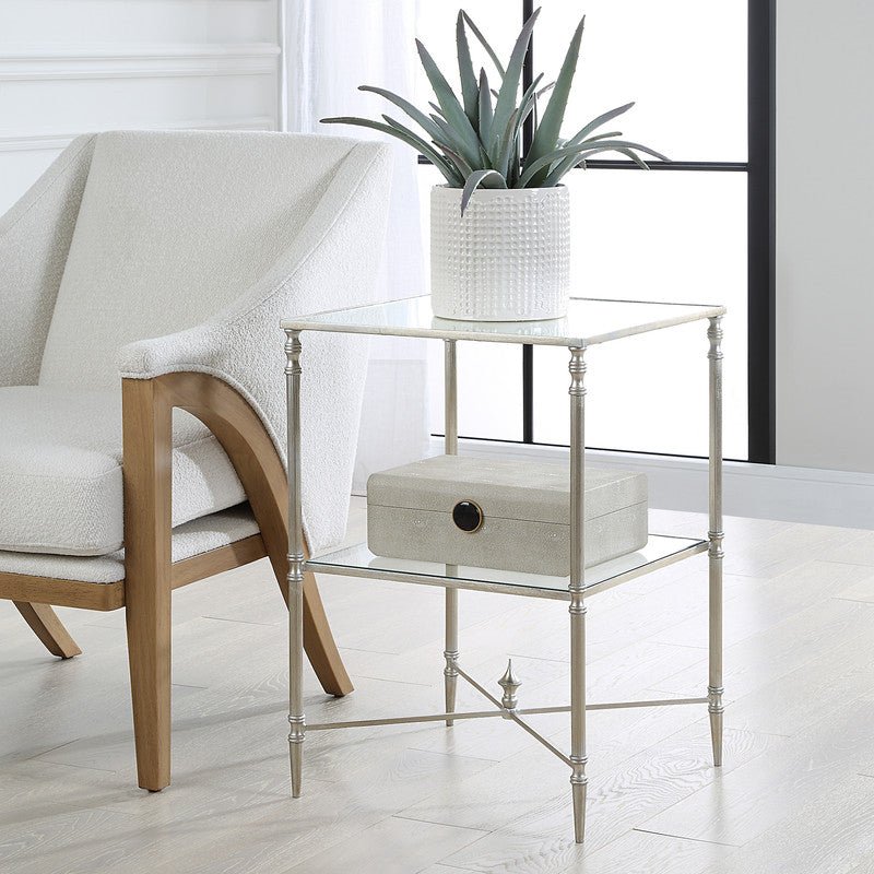 Henzler 45 W x 66 H x 45 D Silver Square End Table with Mirror Top Accent & End Tables| Uttermost