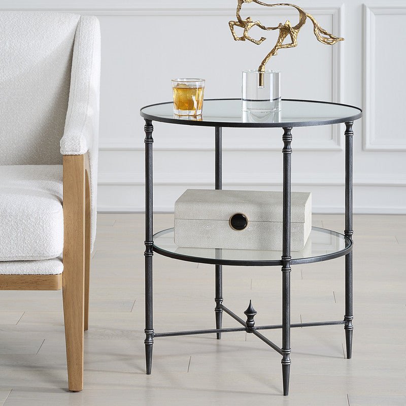 Henzler 55 W x 66 H x 55 D Black Round Accent Table with Mirror Top Accent & End Tables| Uttermost