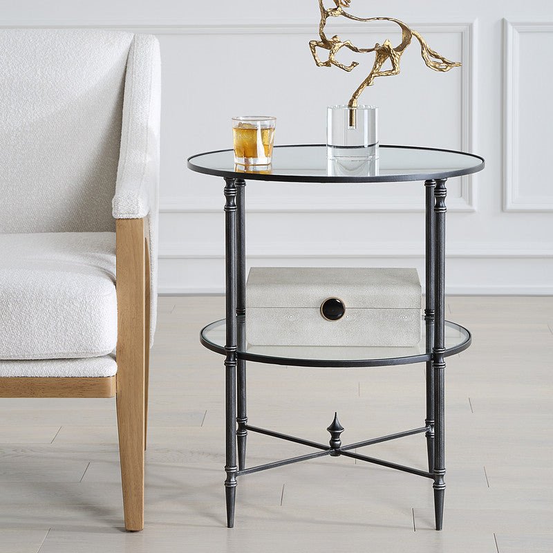 Henzler 55 W x 66 H x 55 D Black Round Accent Table with Mirror Top Accent & End Tables| Uttermost
