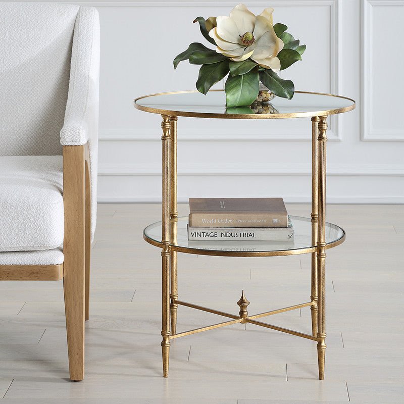 Henzler 55 W x 66 H x 55 D Gold Round Accent Table with Mirror Top Accent & End Tables| Uttermost