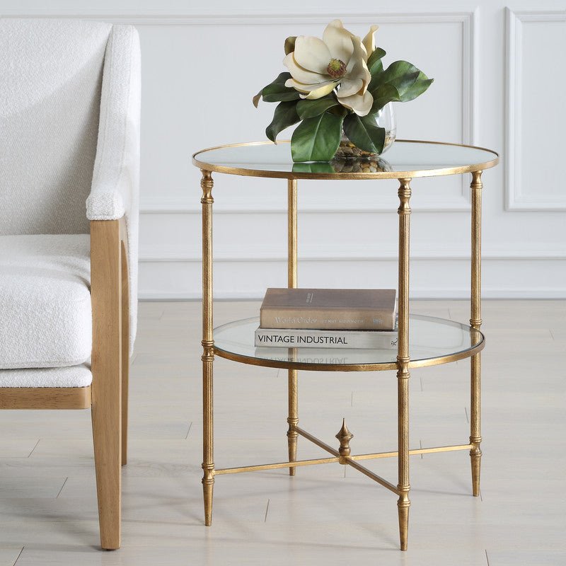 Henzler 55 W x 66 H x 55 D Gold Round Accent Table with Mirror Top Accent & End Tables| Uttermost