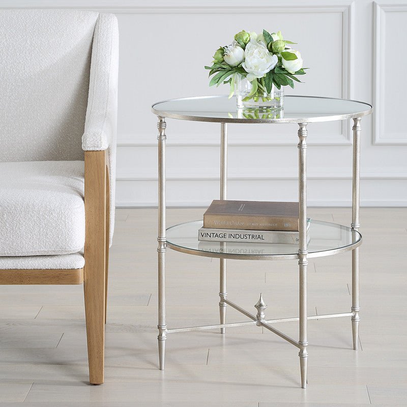 Henzler 55 W x 66 H x 55 D Silver Round Accent Table with Mirror Top Accent & End Tables| Uttermost