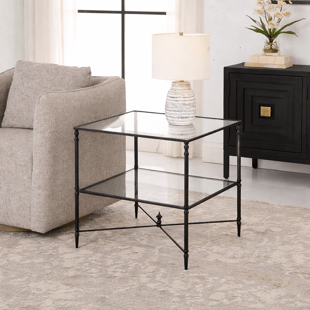 Henzler 60 W x 48 H x 60 D Black Square End Table with Mirror Top Accent & End Tables| Uttermost