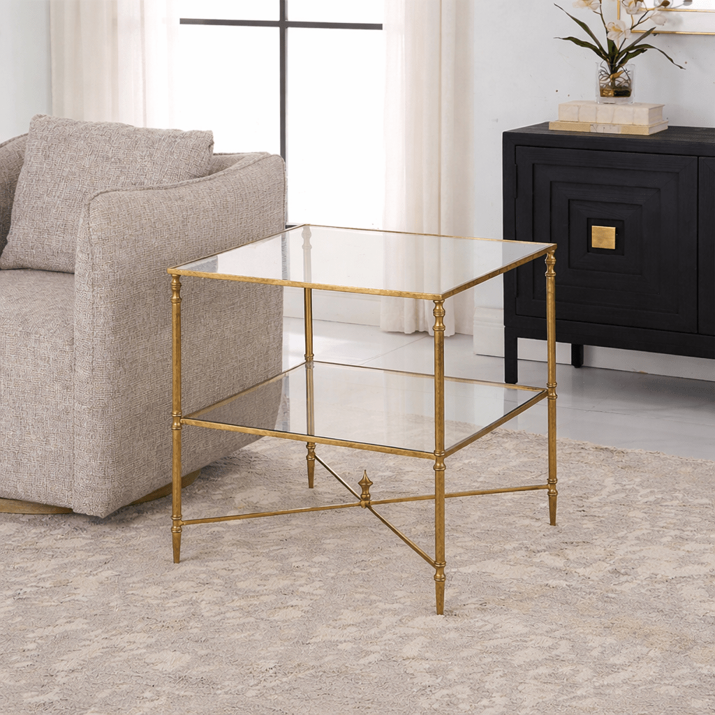 Henzler 60 W x 48 H x 60 D Gold Square End Table with Mirror Top Accent & End Tables| Uttermost