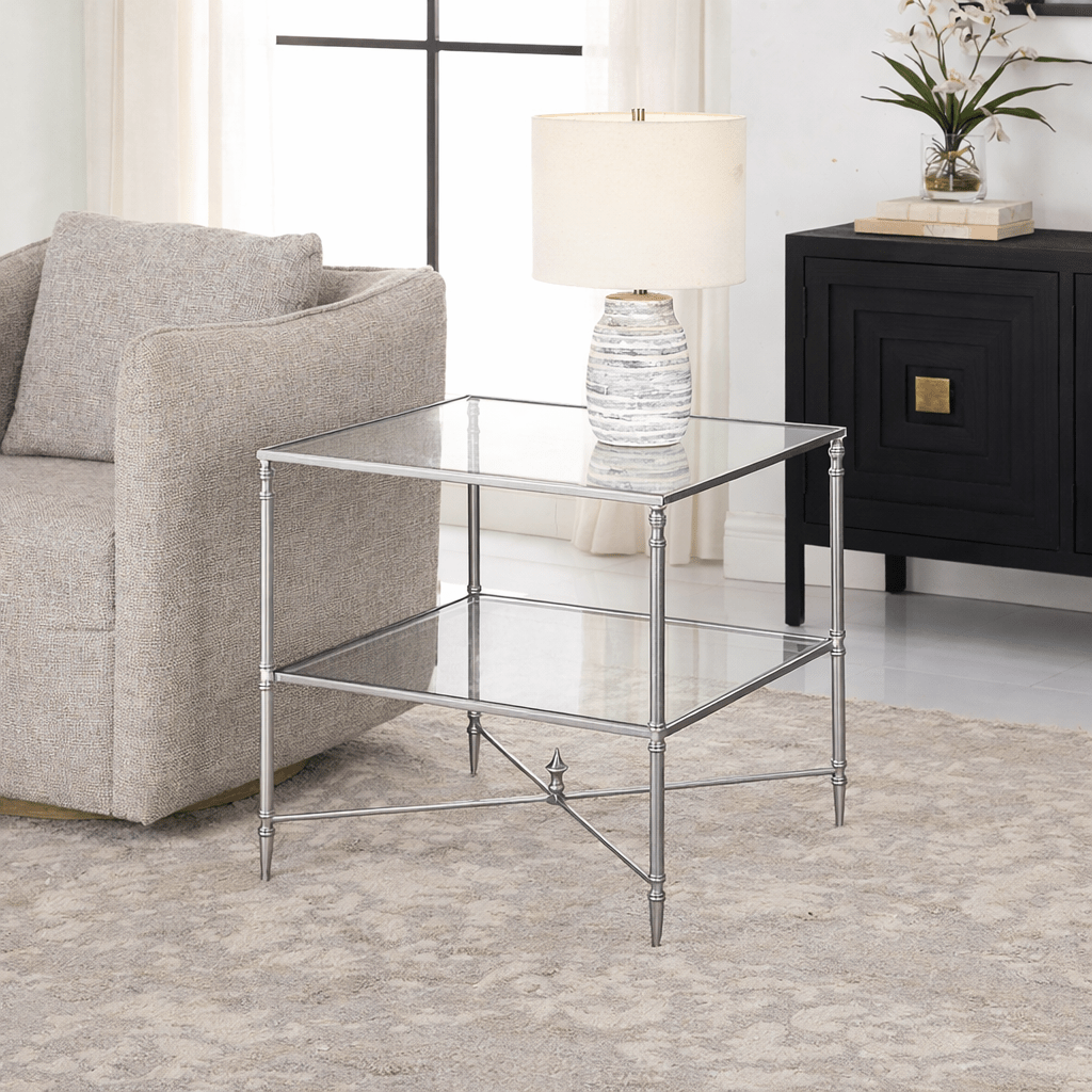 Henzler 60 W x 48 H x 60 D Silver Square End Table with Mirror Top Accent & End Tables| Uttermost