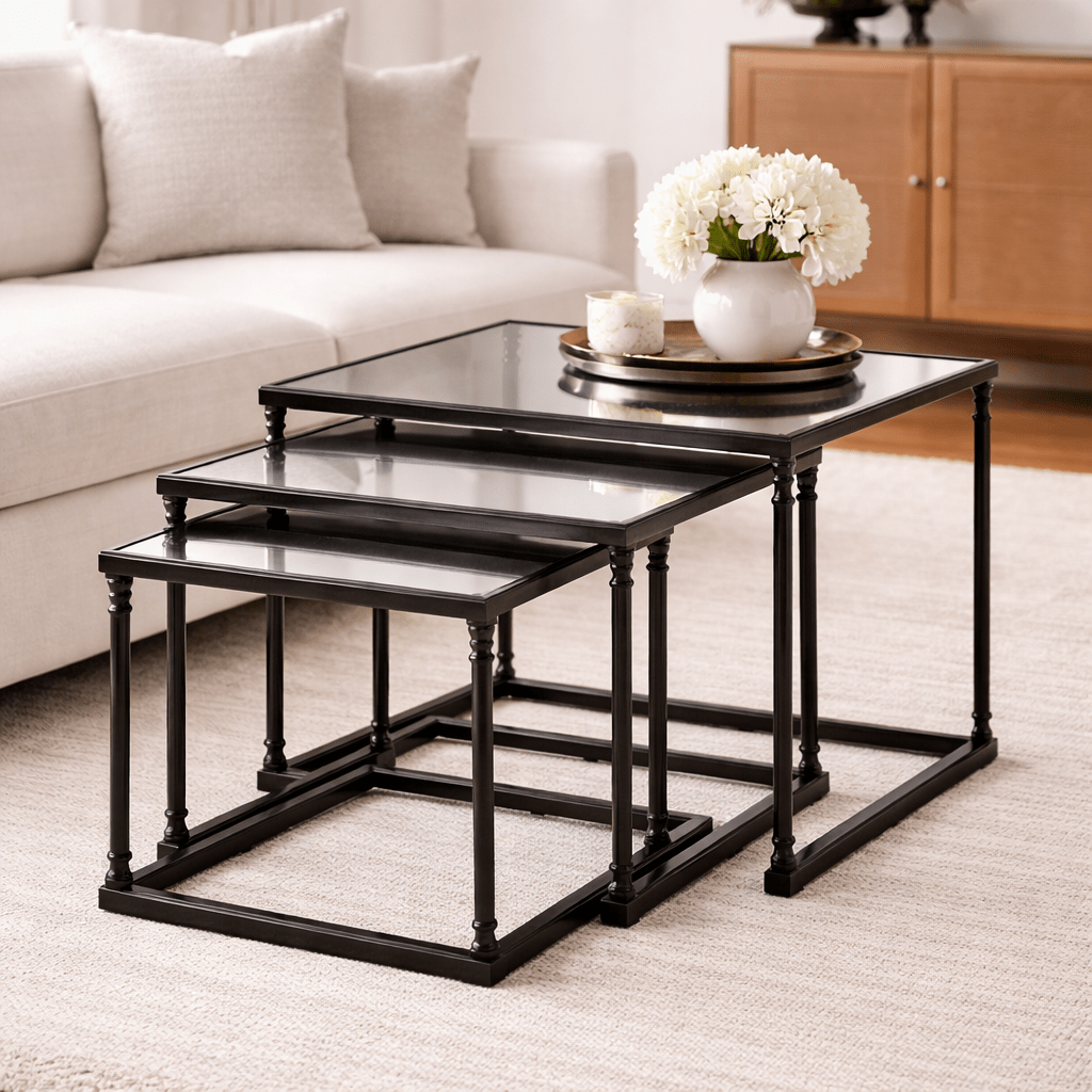 Henzler 62 W x 46 H x 63 D Black Nesting Nesting Table with Mirror Top Accent & End Tables| Uttermost