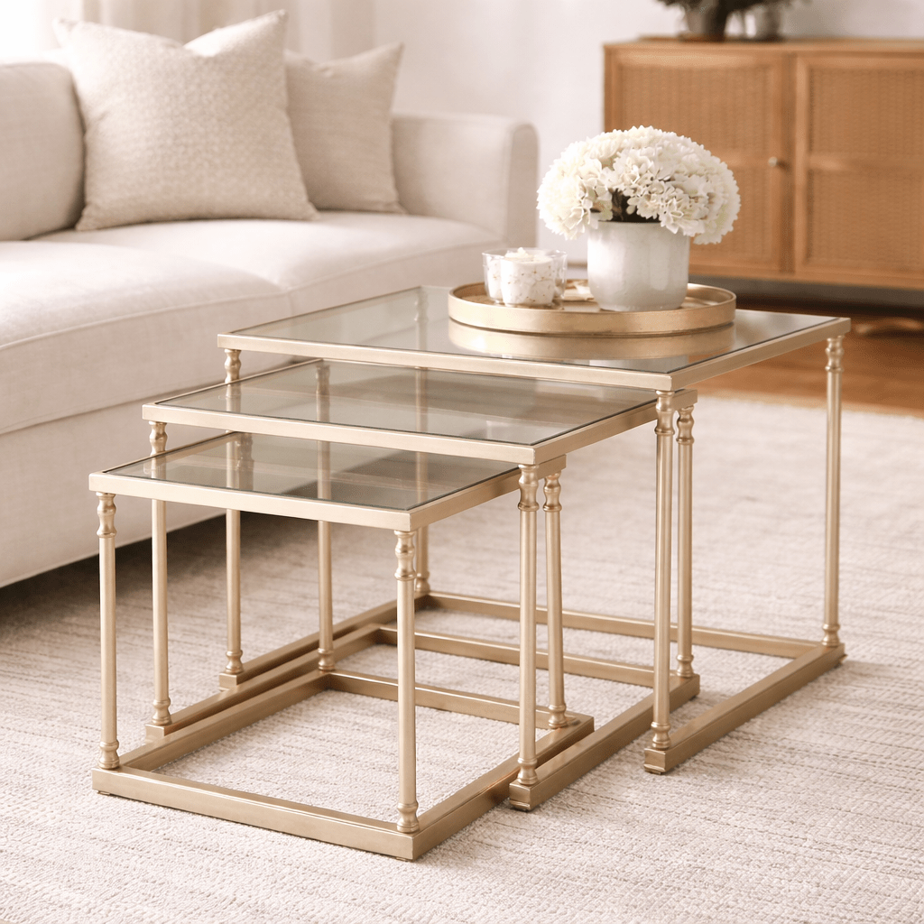 Henzler 62 W x 46 H x 63 D Champagne Nesting Nesting Table with Mirror Top Accent & End Tables| Uttermost