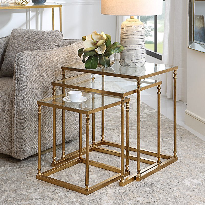 Henzler 62 W x 46 H x 63 D Gold Nesting Nesting Table with Mirror Top Accent & End Tables| Uttermost