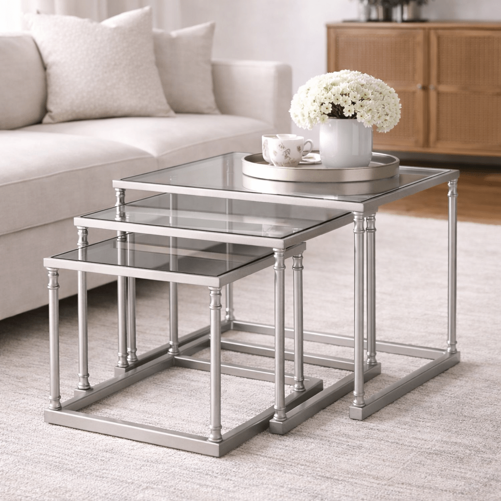 Henzler 62 W x 46 H x 63 D Silver Nesting Nesting Table with Mirror Top Accent & End Tables| Uttermost