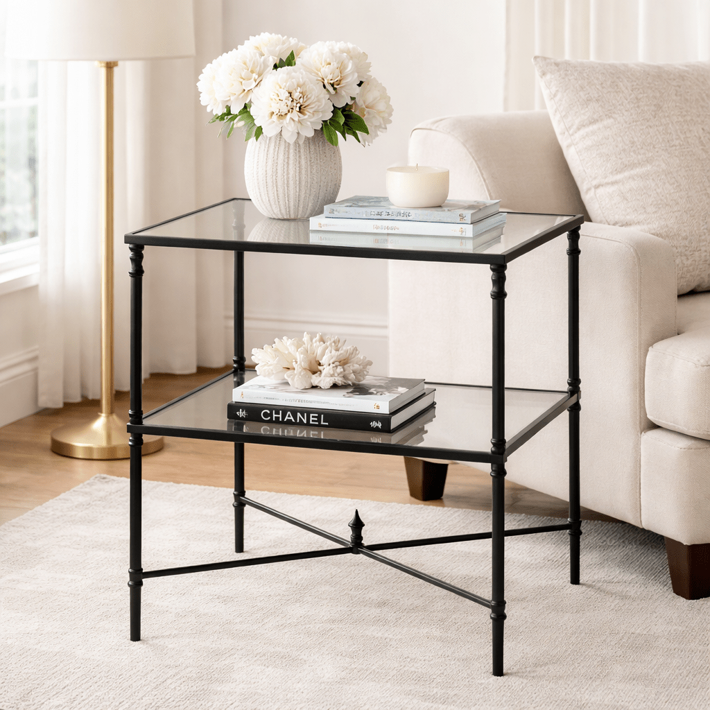 Henzler 65 W x 66 H x 45 D Black Rectangle End Table with Glass Top Accent & End Tables| Uttermost