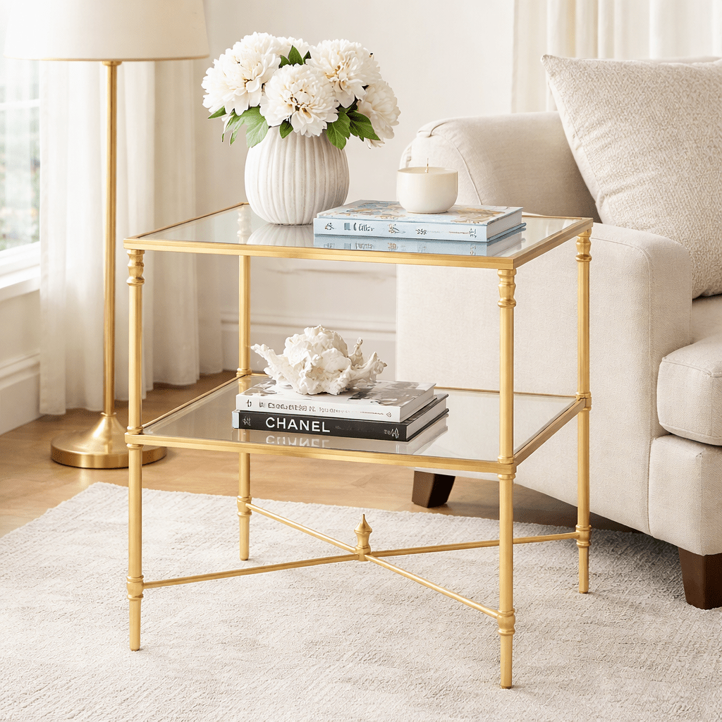 Henzler 65 W x 66 H x 45 D Champagne Rectangle End Table with Mirror Top Accent & End Tables| Uttermost
