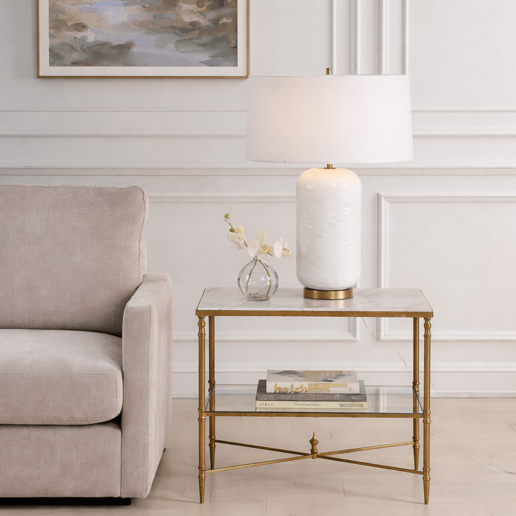 Henzler 65 W x 66 H x 45 D Gold Rectangle End Table with Marble Top Accent & End Tables| Uttermost