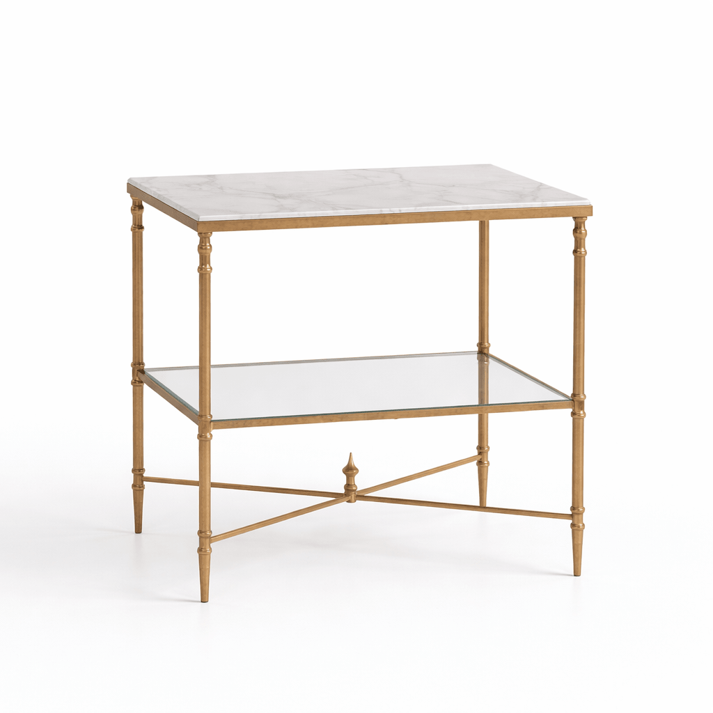Henzler 65 W x 66 H x 45 D Gold Rectangle End Table with Marble Top Accent & End Tables| Uttermost