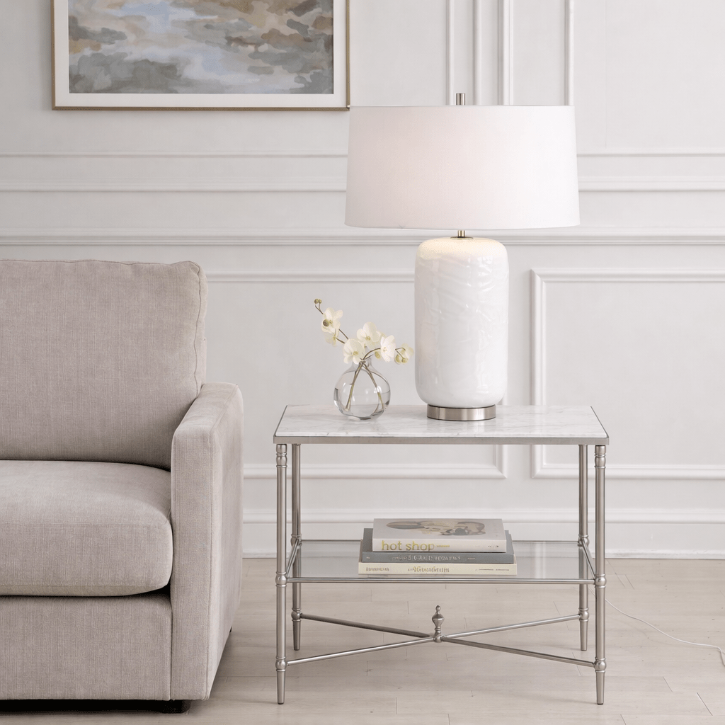 Henzler 65 W x 66 H x 45 D Silver Rectangle End Table with Marble Top Accent & End Tables| Uttermost