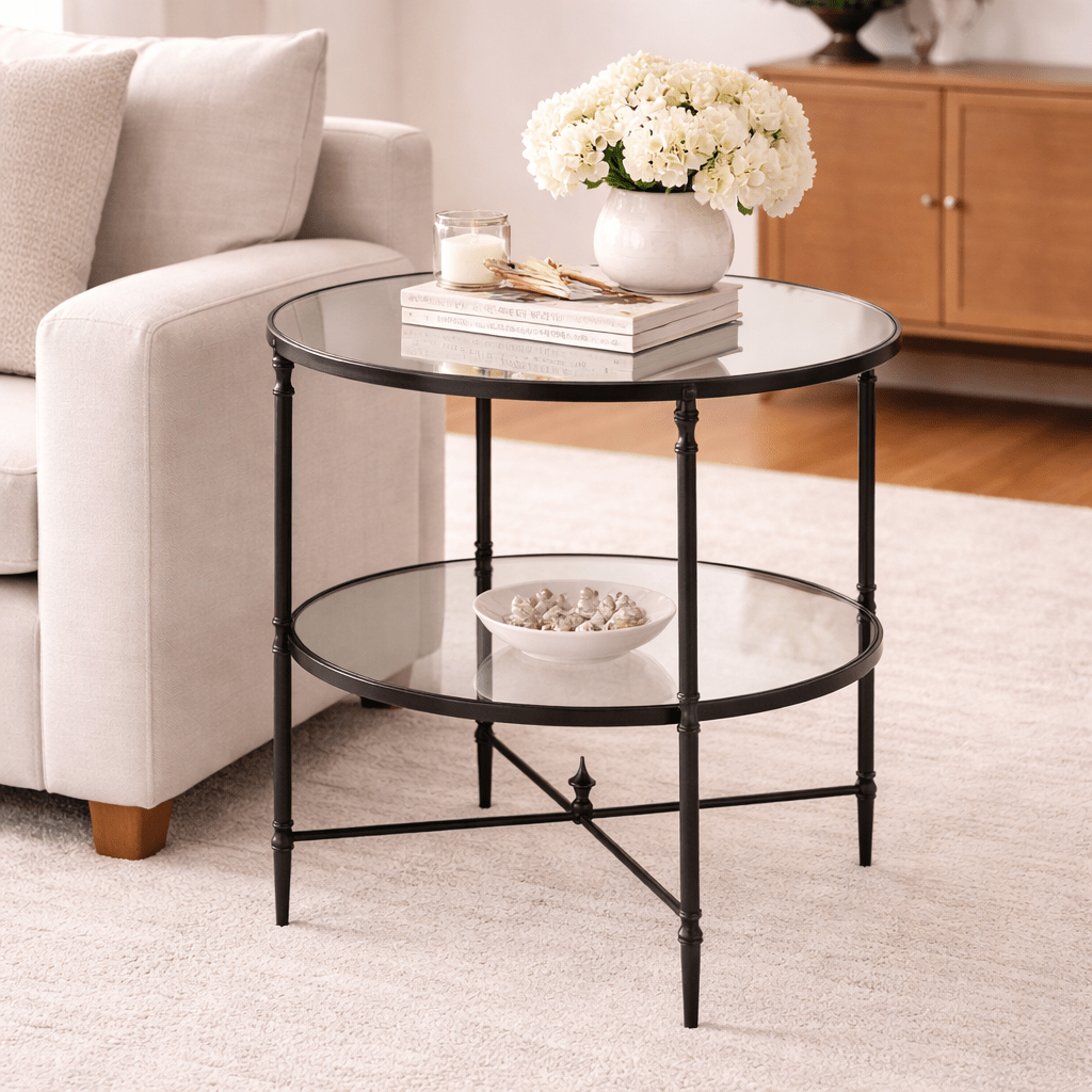 Henzler 68 W x 66 H x 68 D Black Round End Table with Beveled Top Accent & End Tables| Uttermost