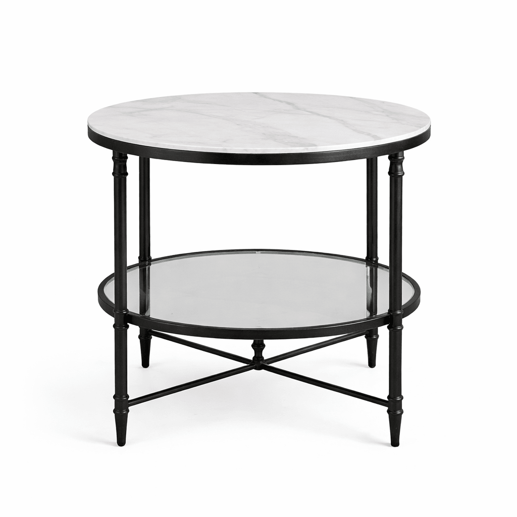 Henzler 68 W x 66 H x 68 D Black Round End Table with Marble Top Accent & End Tables| Uttermost
