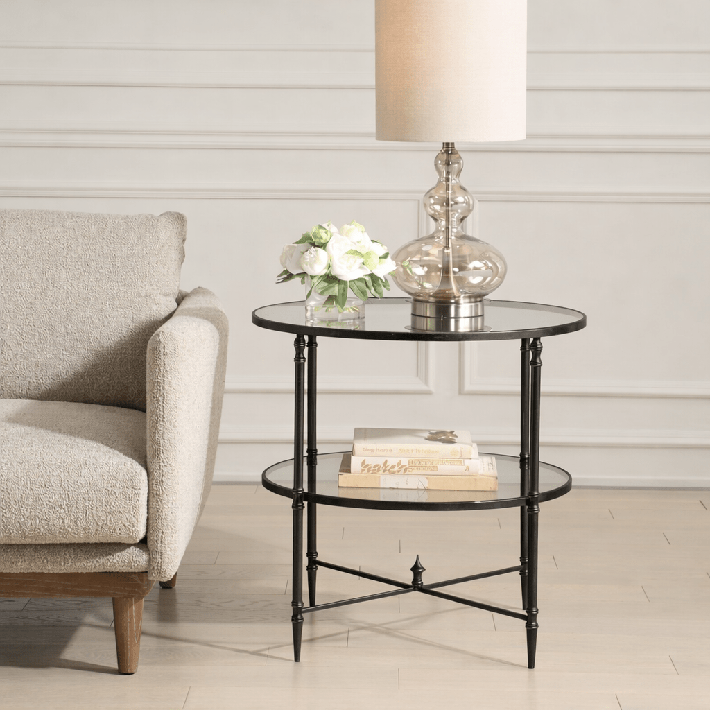 Henzler 68 W x 66 H x 68 D Black Round End Table with Mirror Top Accent & End Tables| Uttermost